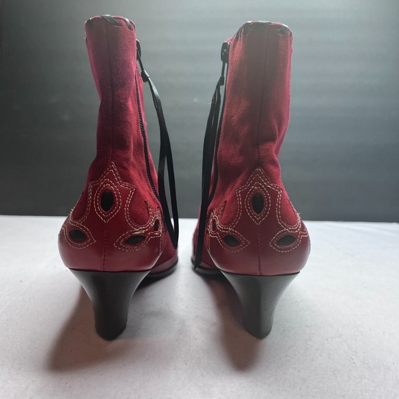 Antonio Melani Red Suede Leather Western Ankle Boots Women's 9 M Kitten Heel - Picture 8 of 15